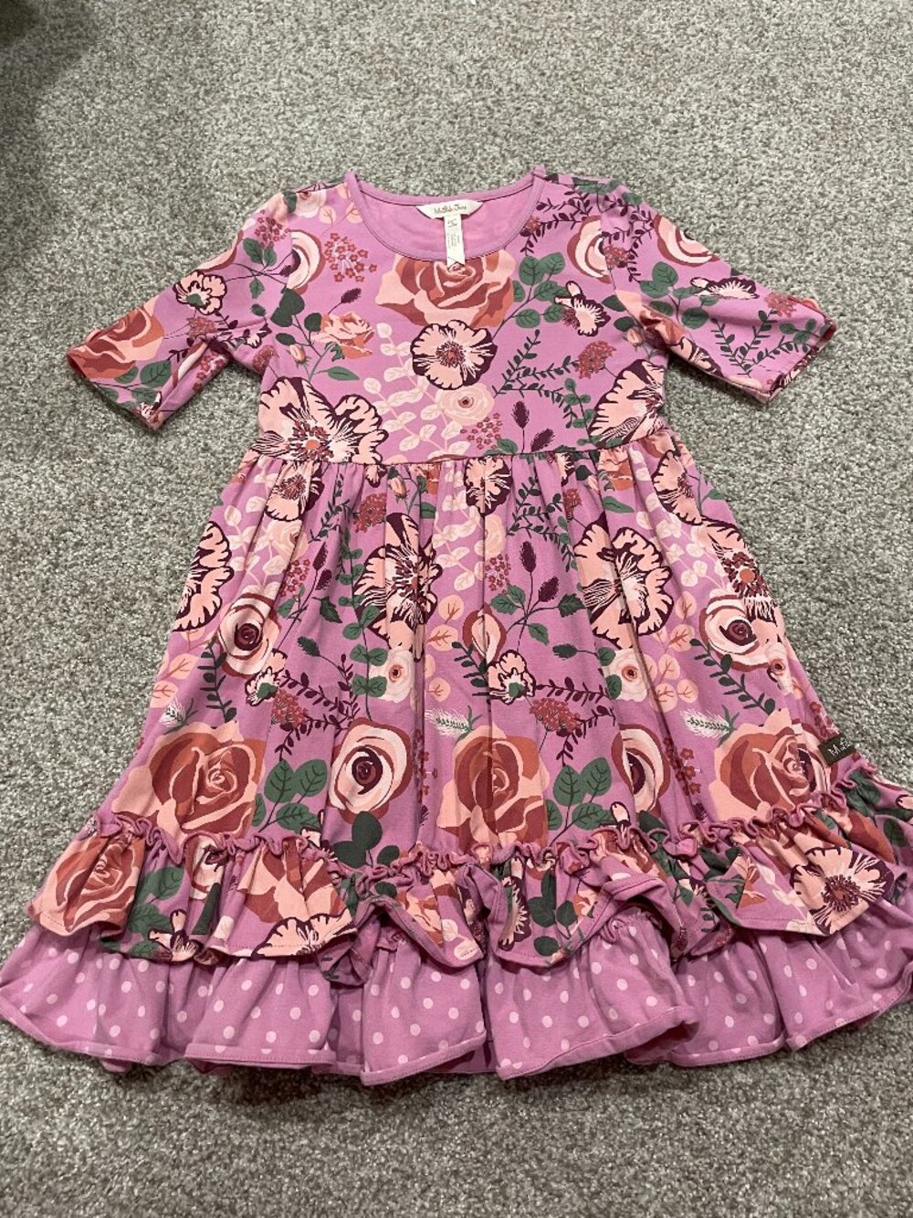 Matilda Jane Just Imagine Odette Floral Tiered Mauve Dress Girls Size 8
